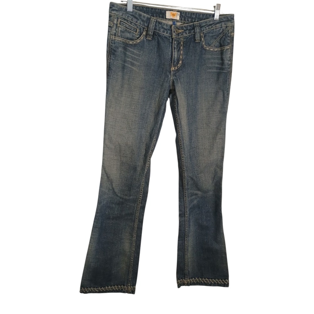 Y2K‎ Antik Women's 29 Embroidered Med Wash Low Rise Bootcut Flare Denim Jeans
